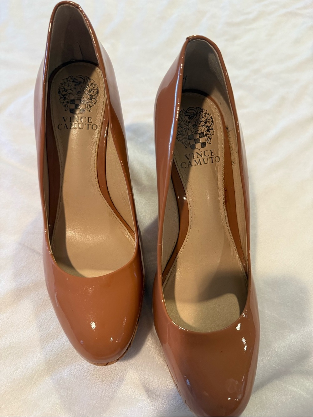 Vince Camuto Women's Patent Wedge Pumps in Cognac Brown